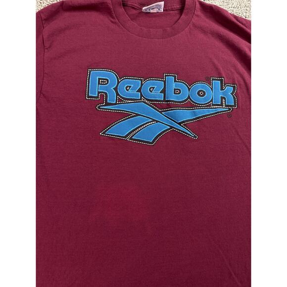 VTG 90s Reebok Shirt Mens L Maroon Blue Single Stitch Short Sleeve USA Made - Picture 3 of 10